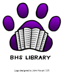 BHS Library printed on purple bobcat pawprint