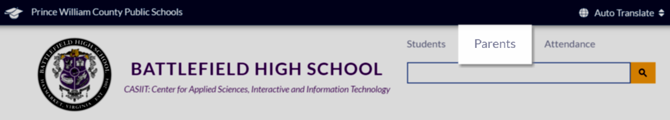location of Parent link on BFHS homepage