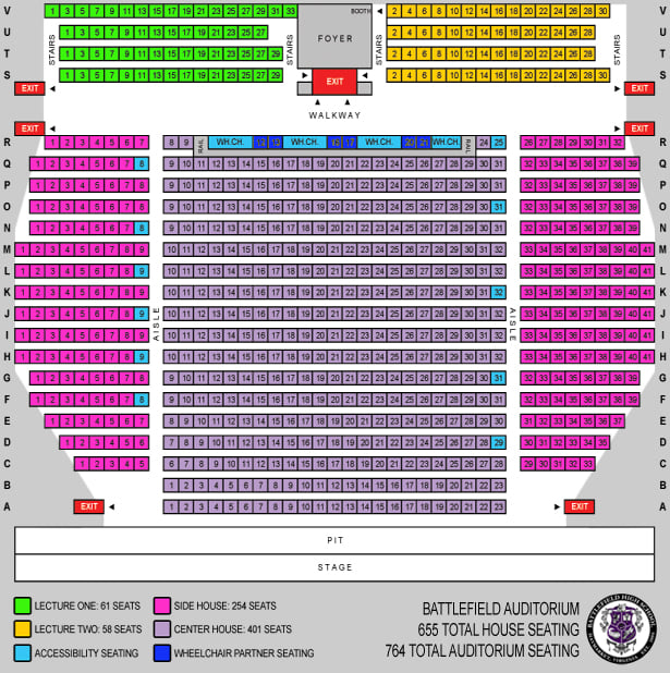 diagram of Battlefield Auditorium layout